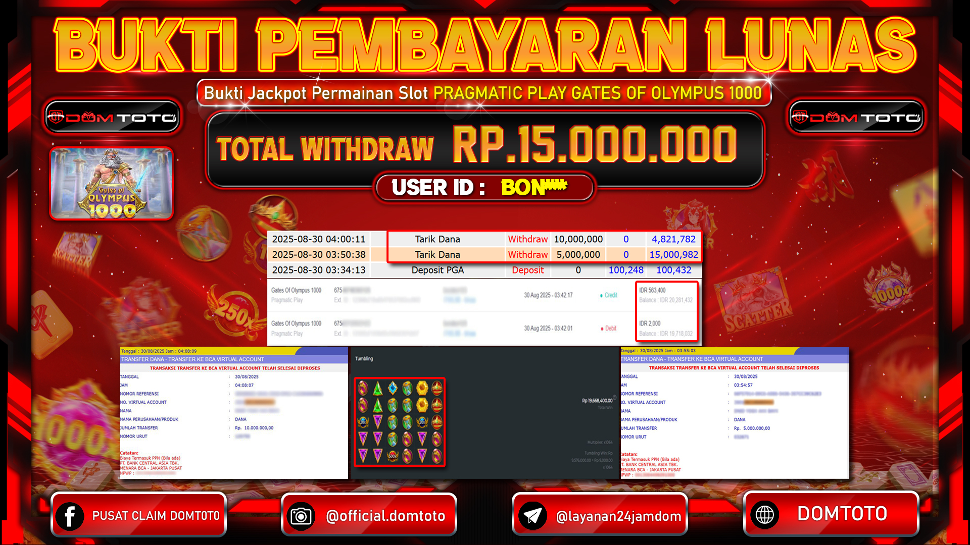 JACKPOT SLOT GATES OF OLYMPUS 1000 30 AGUSTUS  2025